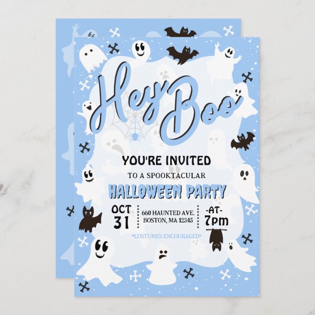 Convites Ei Boo Cute Spooky, Festa de Halloween Fantasma (Frente/Verso)