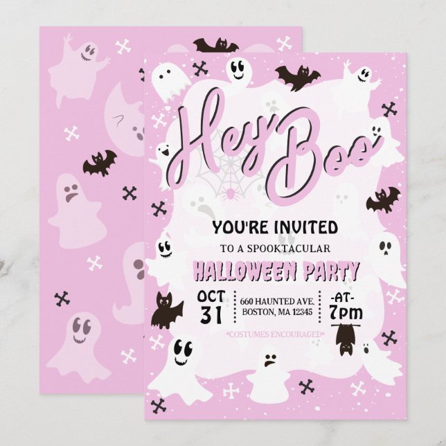 Convites Ei Boo Cute Spooky, Festa de Halloween Fantasma (Frente/Verso)