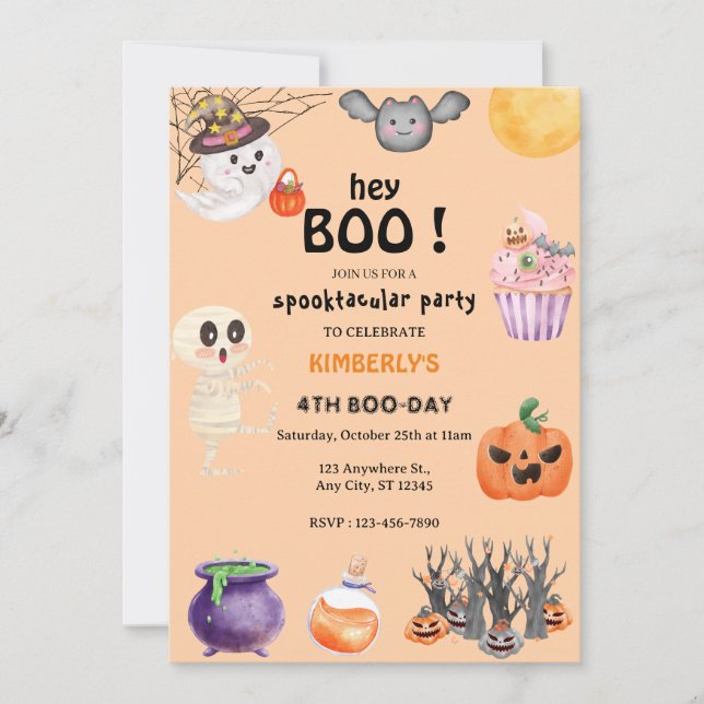 Convites Ei, Boo! Halloween Ghost Spooktacular Birthday (Frente)