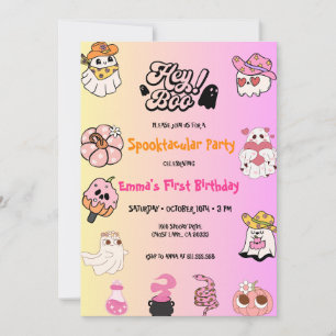 Convites Ei Boo Pink Fantasma Aniversário de Halloween