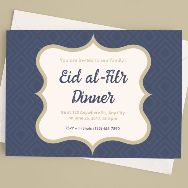 Convites Eid al-Fitr, Padrão, com Diamante Azul e Dourado (Criador carregado)