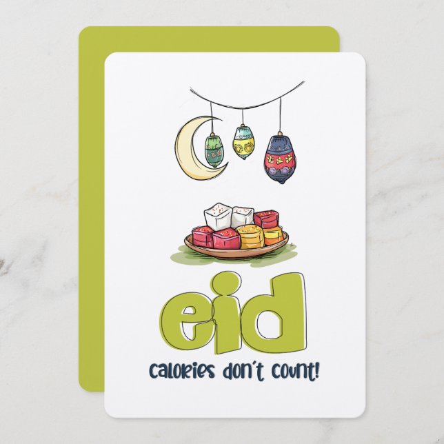 Convites Eid Mamoul Sem Arrependimentos | Calorias Não Cont (Frente/Verso)