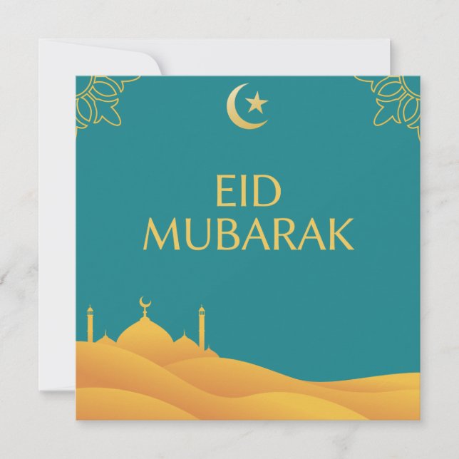 Convites Eid Mubarak em turquesa (Frente)