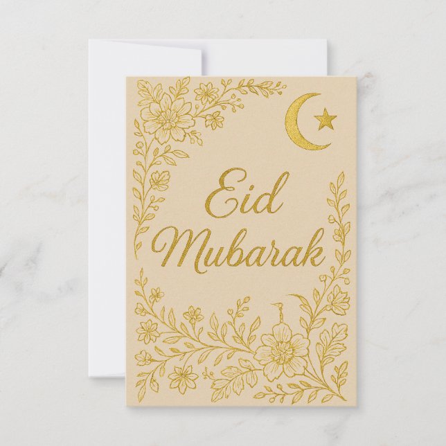 Convites Eid Mubarak - Flores Brancas e Douradas da Mesquit (Frente)