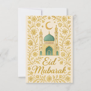 Convites Eid Mubarak - Flores da Mesquita Branca e Dourada