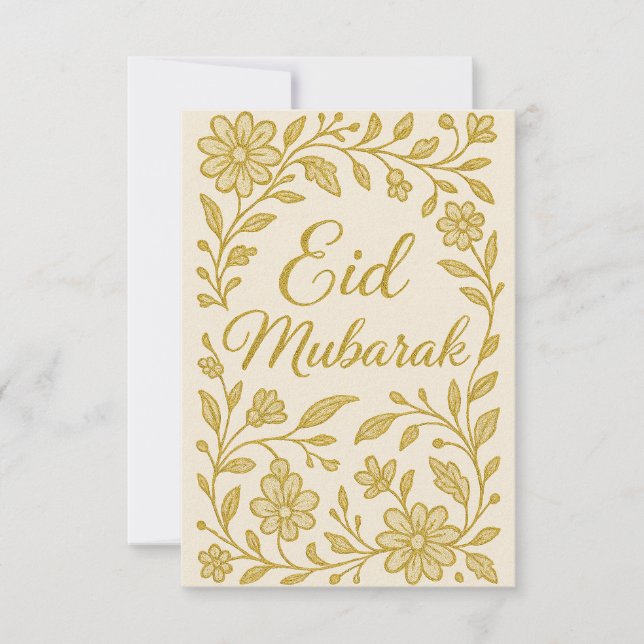 Convites Eid Mubarak - Flores da Mesquita Branca e Dourada (Frente)