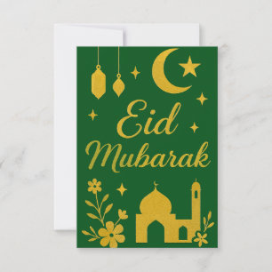 Convites Eid Mubarak - Flores da Mesquita Verde e Dourada