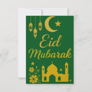 Convites Eid Mubarak - Flores da Mesquita Verde e Dourada