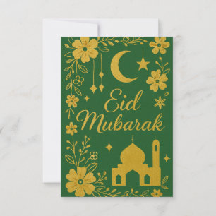 Convites Eid Mubarak - Flores da Mesquita Verde e Dourada