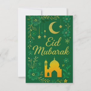 Convites Eid Mubarak - Flores da Mesquita Verde e Dourada
