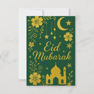 Convites Eid Mubarak - Flores da Mesquita Verde e Dourada