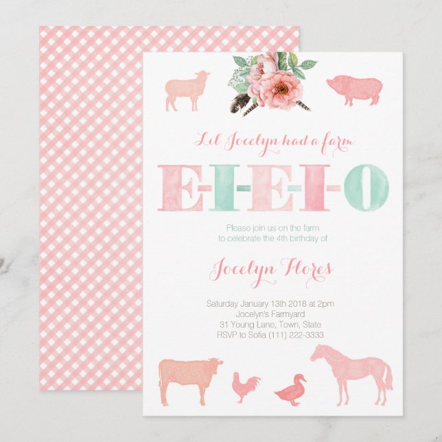 Convites EIEIO, Festa de aniversário MacDonald ant (Frente/Verso)