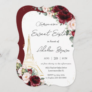 Convites Eiffel Paris Sweet 16 Burgundy Blush Rosas