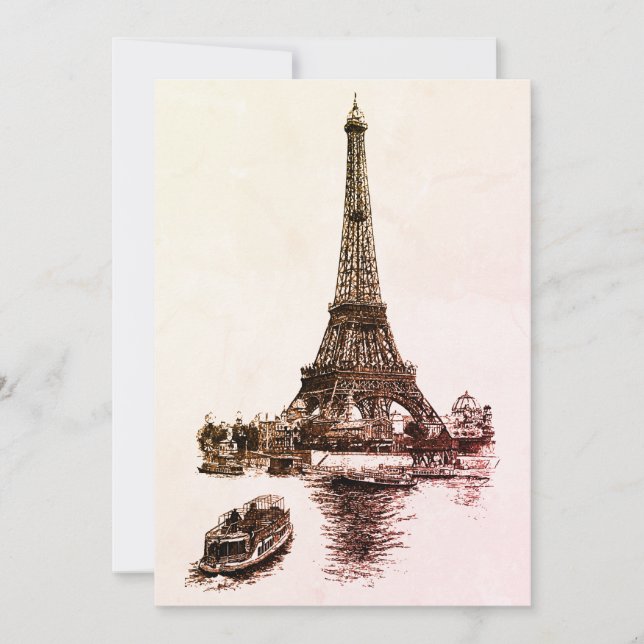 Convites Eiffel Tower and Boats in Paris (Frente)