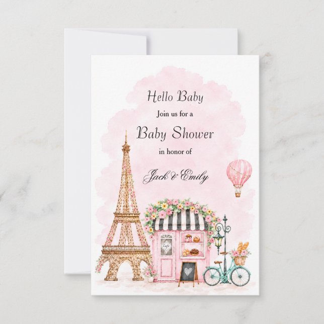 Convites Eiffel Tower Baby Shower Card  (Frente)