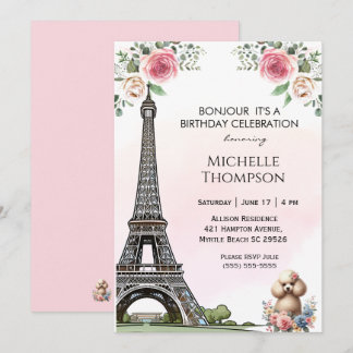 Convites Eiffel Tower Birthday Paris França Floral