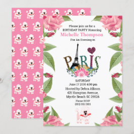 Convites Eiffel Tower Floral Paris França Aniversário