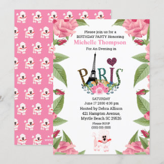 Convites Eiffel Tower Floral Paris França Aniversário