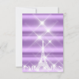 Convites Eiffel Tower Paris Sparly Stars Purple Diamond