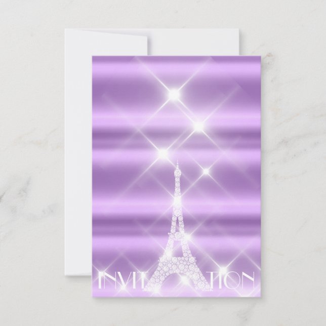 Convites Eiffel Tower Paris Sparly Stars Purple Diamond (Frente)