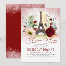 Convites Eiffel Tower Vintage Paris Rosa Dourado Doce Dezes