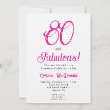 Eight and Fabulous Script Pink 80th Birthday Party