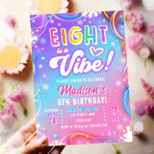 Eight is a Vibe Retro Groovy Neon Girl Birthday