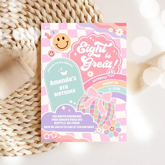 Convites Eight Is Great Cloud Rainbow Disco 8th Birthday (Criador carregado)