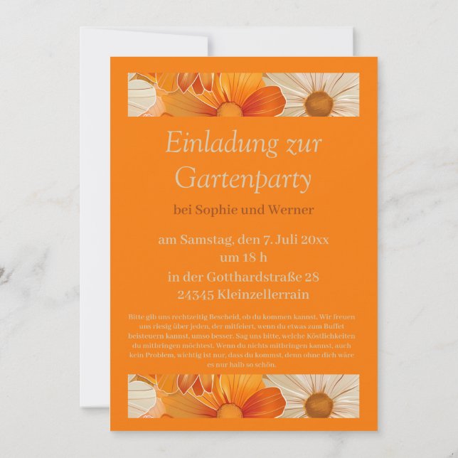 Convites Einladung zur Gartenparty Retro 1970er Stil (Verso)