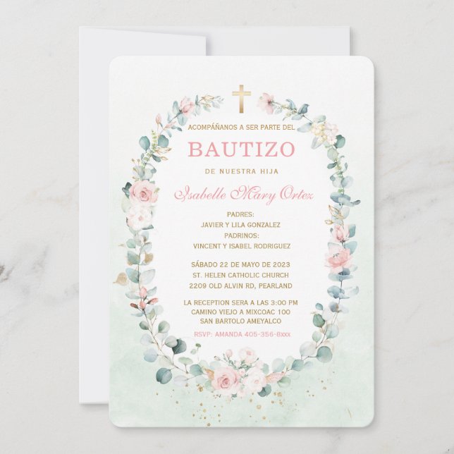 Convites El Bautizo invitación de nuestra hi (Frente)