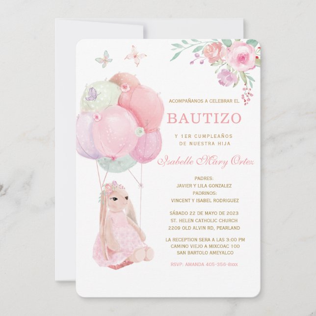 Convites El Bautizo y Primer Añito invitación de nuestra hi (Frente)