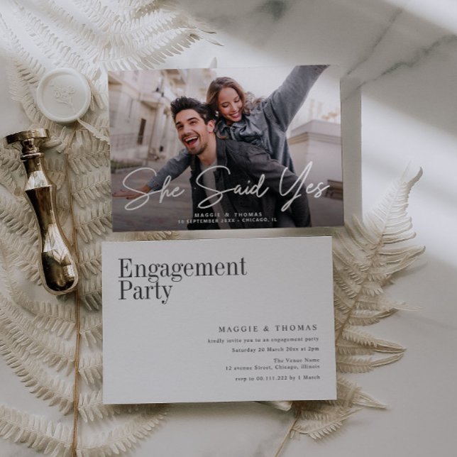 Convites ela disse que sim, noivado de fotos moderno (Criador carregado)