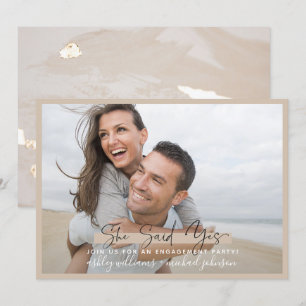 Convites Ela Disse Sim Caligrafia Blush Noivado Dourado