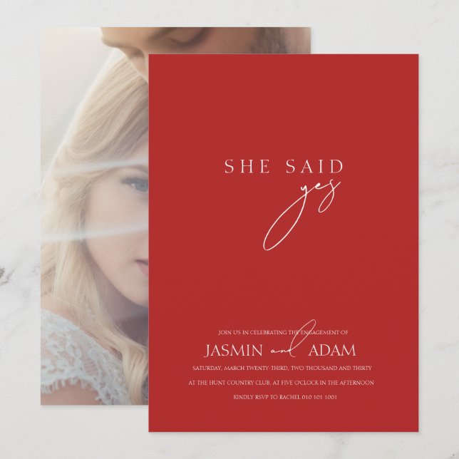 Convites Ela disse sim! Casamento Fotográfico de Script Ver (Frente/Verso)
