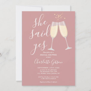 Convites Ela Disse Sim Champanhe Bridal Shower Rosa Empoeir