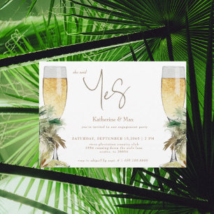 Convites Ela Disse Sim Champanhe Festa de Noivado Tropical