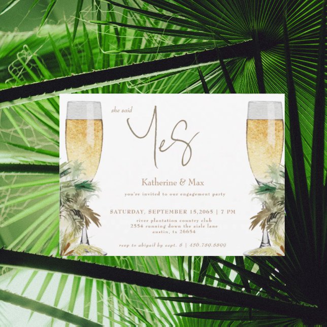 Convites Ela Disse Sim Champanhe Festa de Noivado Tropical  (Criador carregado)