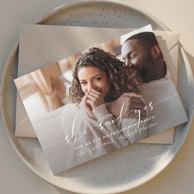 Convites Ela Disse Sim Festa de noivado De Caligrafia (Criador carregado)