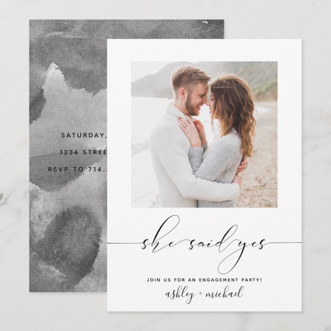 Convites Ela Disse Sim, Festa de noivado De Caligrafia. (Frente/Verso)