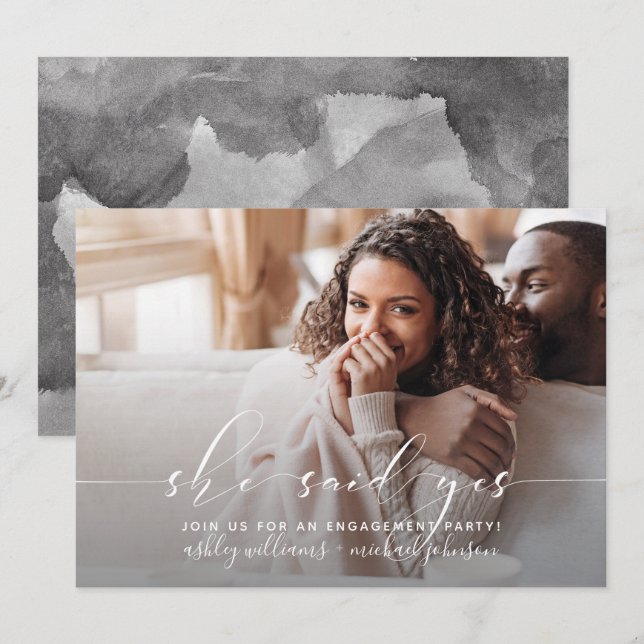 Convites Ela Disse Sim, Festa de noivado de Código QR de Ca (Frente/Verso)