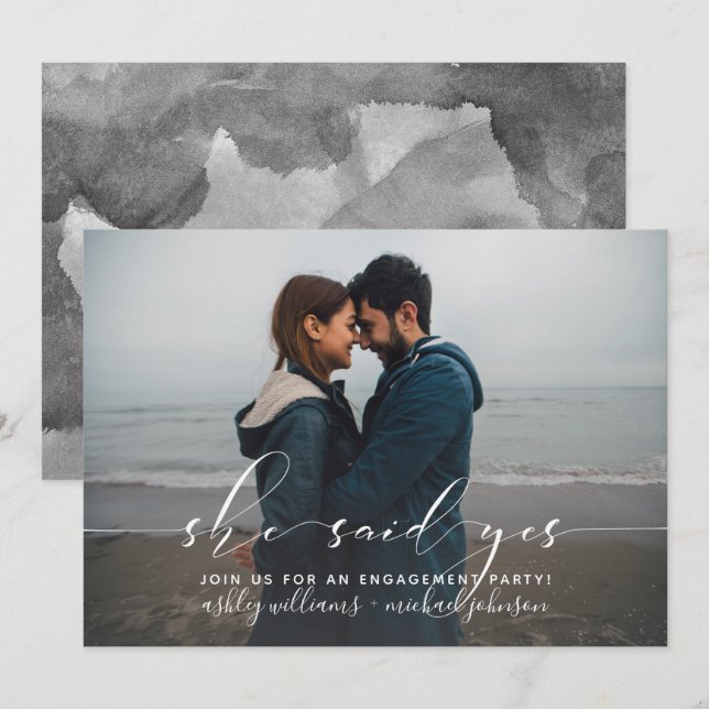 Convites Ela Disse Sim, Festa de noivado De Fotografias De  (Frente/Verso)