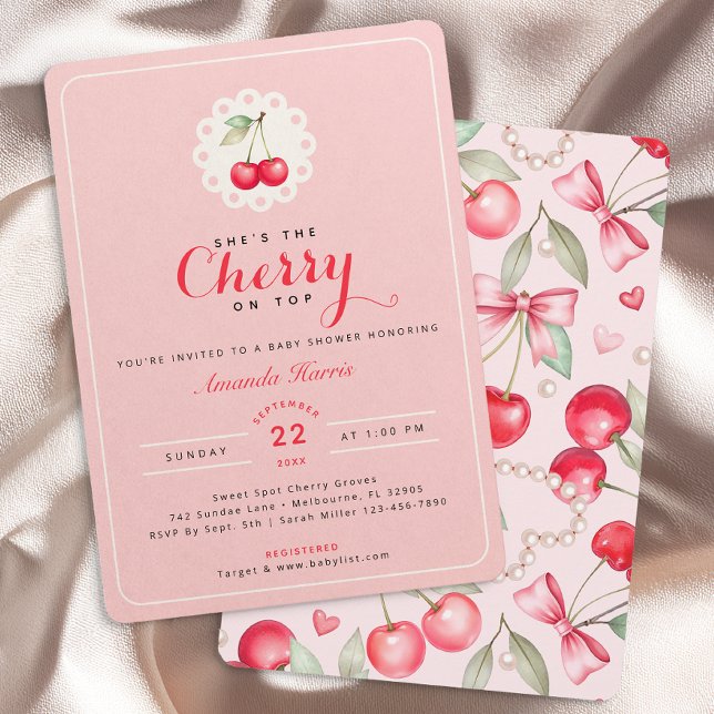 Convites Ela é a Cherry no Chá de fraldas da Coquette Super (Cherry Themed Baby Shower Invitation)