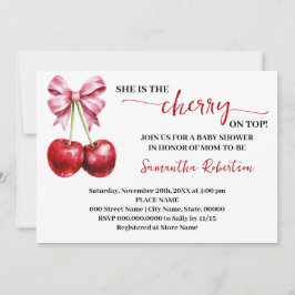 Convites Ela é a Cherry no Chá de fraldas de coquetes rosa 