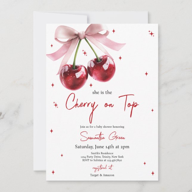 Convites Ela é a Cherry no Top Chá de fraldas (Frente)