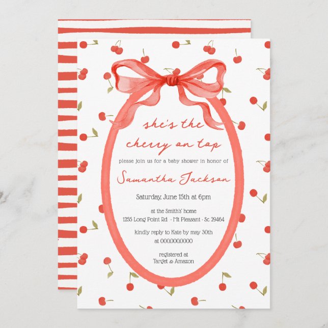 Convites Ela é a Cherry no Top Red Girl Chá de fraldas (Frente/Verso)