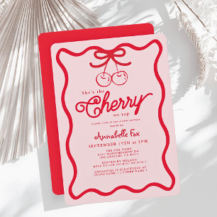 Convites Ela é a Cherry no topo do Chá de fraldas desenhado