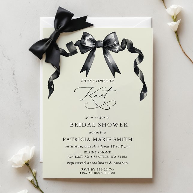 Convites Ela é casando arco preto (She is tying the knot black bow Bridal Shower Invitation)