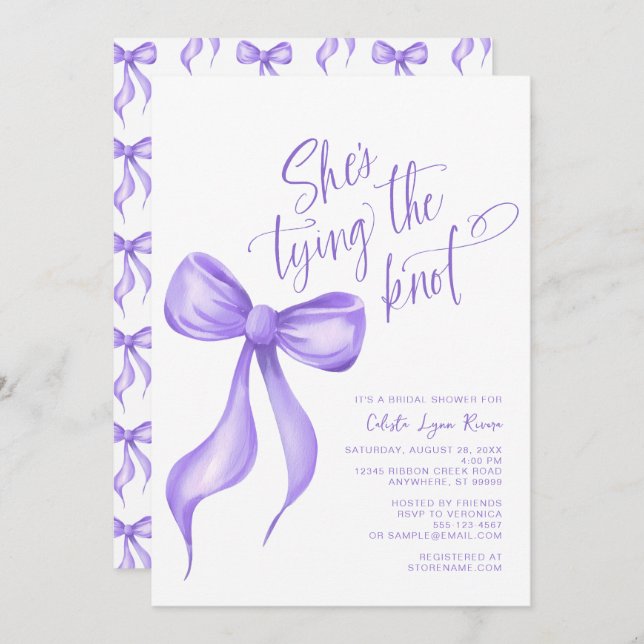 Convites Ela é Casando de Arco roxo (Frente/Verso)