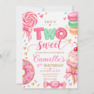 Convites Ela é Dois Doce Aniversário Rosa de Aquarela