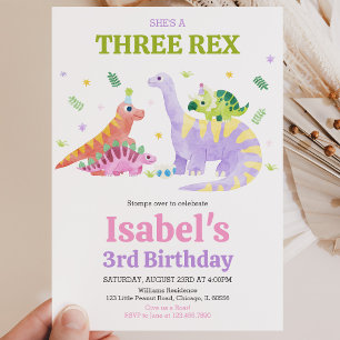 Convites Ela é um Aniversário de Dinossauro Três Rex Trex